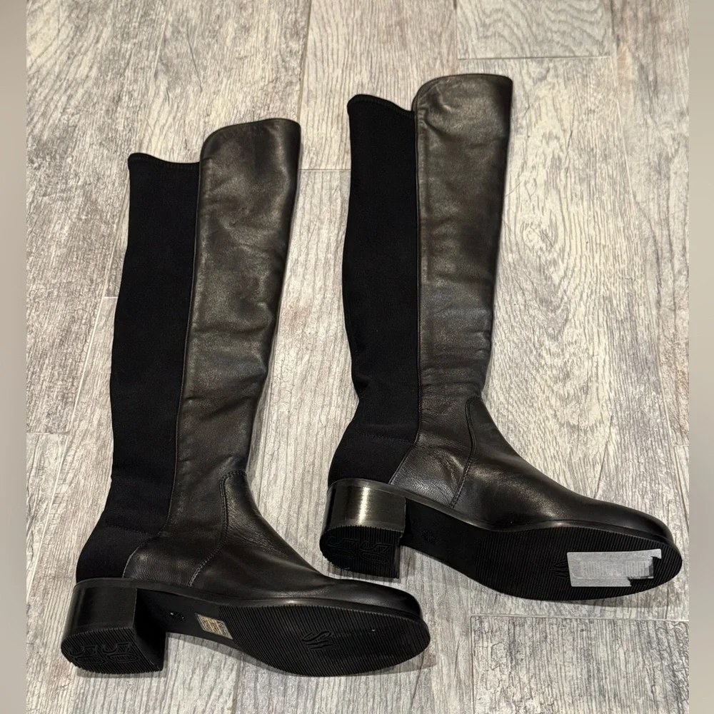 NEW Stuart Weitzman black leather Reserve block heel 5050 boots